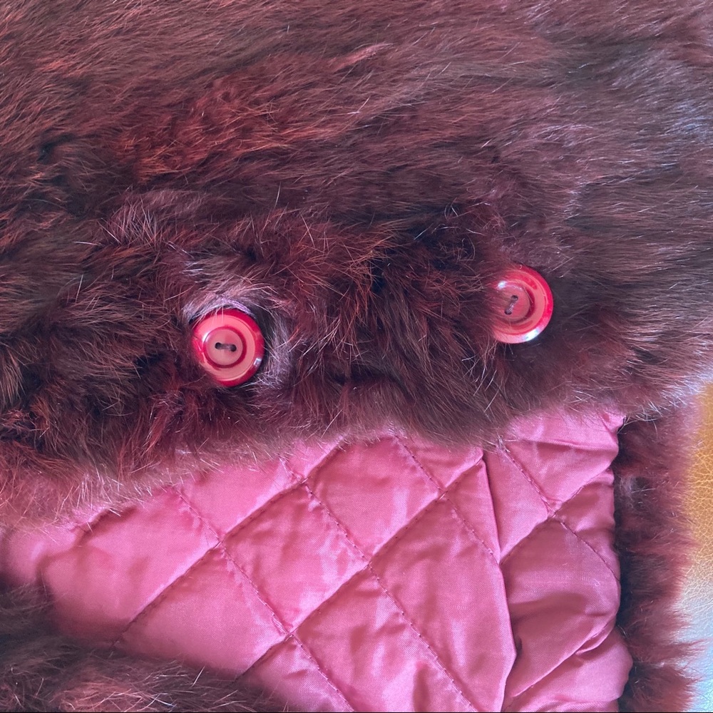 Vintage REAL RABBIT FUR Coat Jacket Maroon Red - Picture 3 of 13